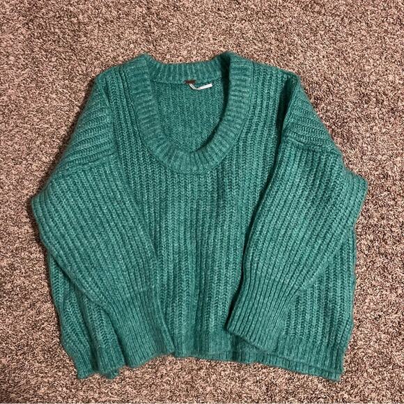 Free People Blue Bell Electric Teal Green Oversized Fuzzy Knit Sweater - Picture 5 of 11